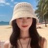 Women Hollow Breathable Openwork Knit Fisherman Cap Wide Brim Sun Hat for Summer Beach Outdoor Travel Daily Casual Sun Protection Ladies Headwear
