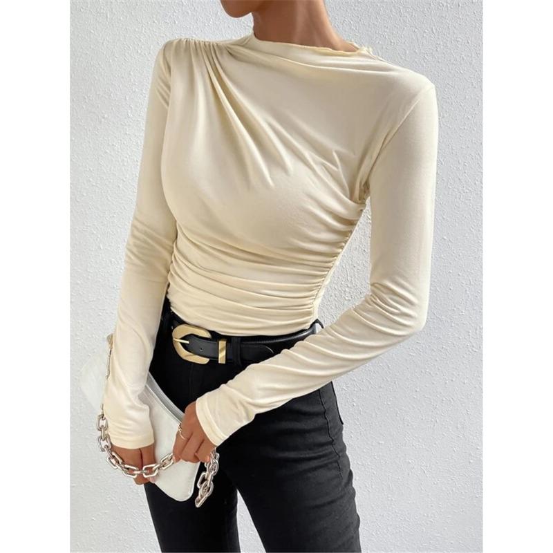 Solid Color Slim Fit Long Sleeved T-shirt for Women's Top