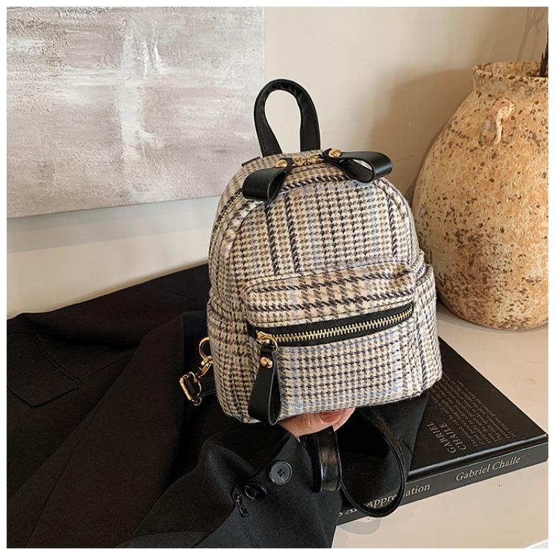 Retro Bag Women's Bag Fashionable Versatile Plaid Backpack Niche Design Small Backpack
