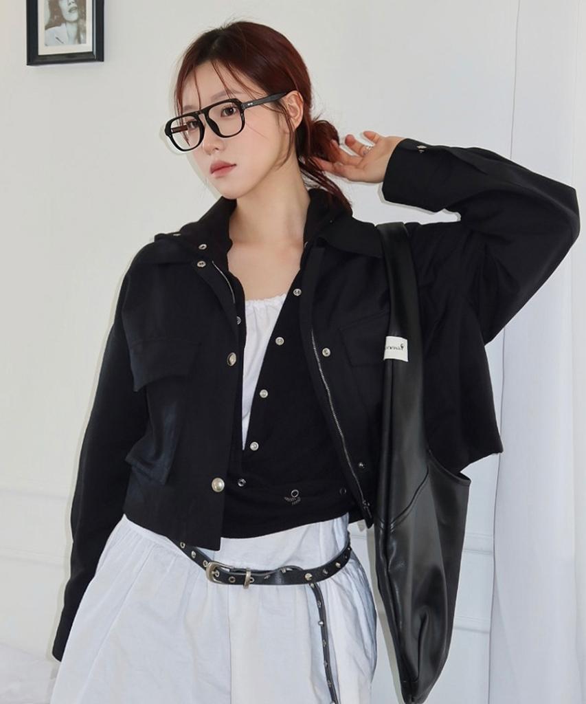 Mind Bridge Women [W] Crop Zip-Up Trucker Jacket - 2 Colors