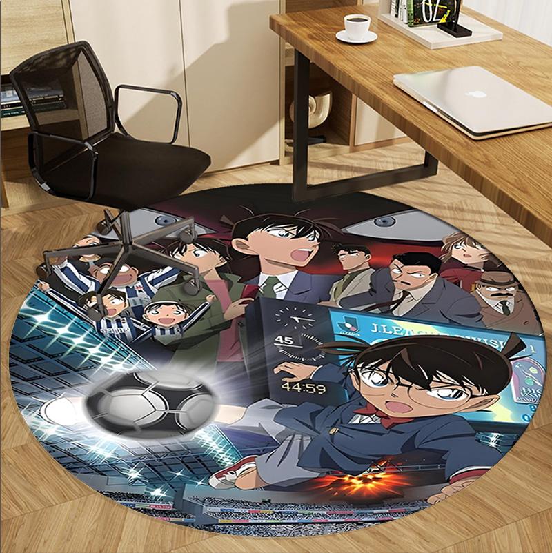 Detective Conan Pattern Round Rug, Indoor/Outdoor Mat, for Picnic, Gameroom, Bedroom, Office, Living Room, Home Decor Carpet, Birthday Gift