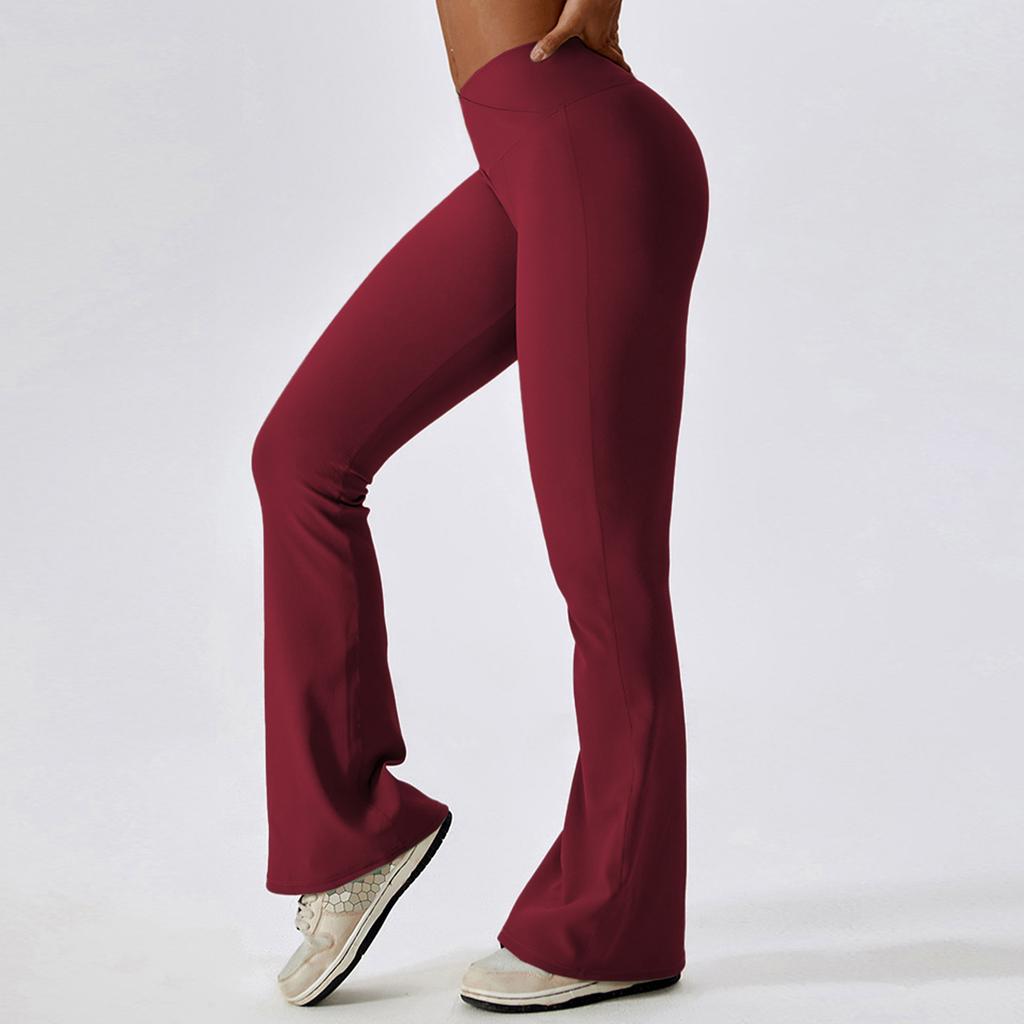 Pantaloni de yoga sexy nude cu talie încrucișată, subțiri, cu talie înaltă, cu ridicare a șoldurilor, sport fitness, evazați, pentru femei