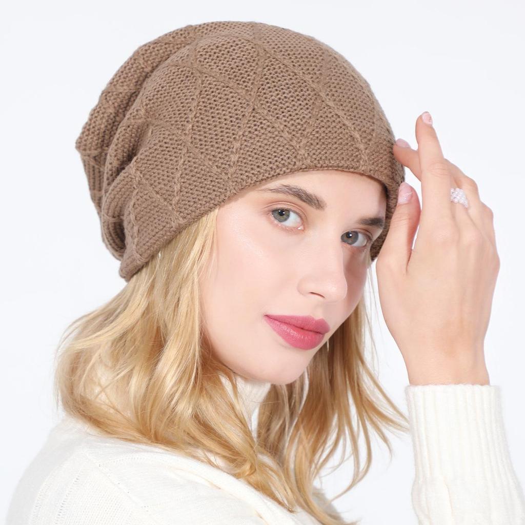 Neue Damen-Strickpullover-Mütze, einfarbiges Mesh und Samt-Gehörschutzmütze