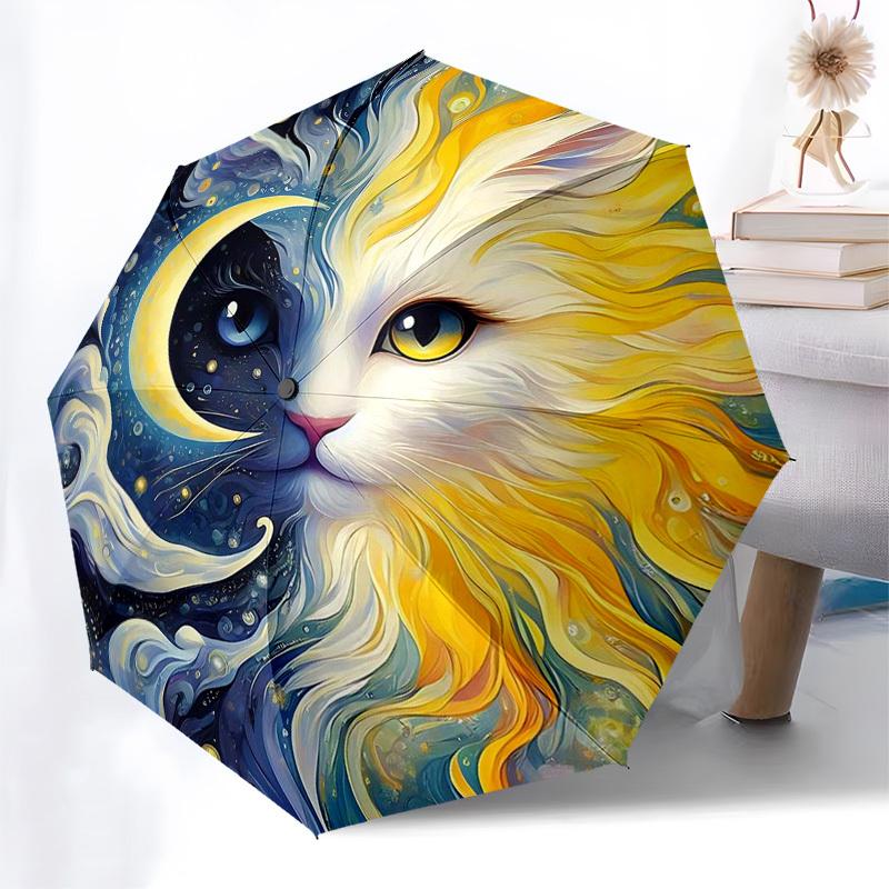 

1pc Starry Night Cat Moon Auto Open Close Umbrella - Portable 3-Fold Design with Iron Frame for Outdoor Use, Perfect Gift for Fans, Travelers, Daily U
