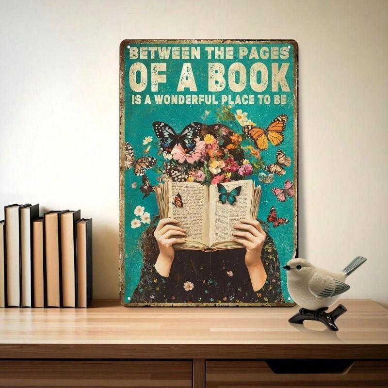 

Vintage Book Theme Metal Wall Poster Library Decor Gift for Readers