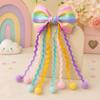 Rainbow Bow Hair Clip with Long Wavy Streamers Pom Pom Colorful Kawaii Hair Accessories for Girls Kidcore Headwear