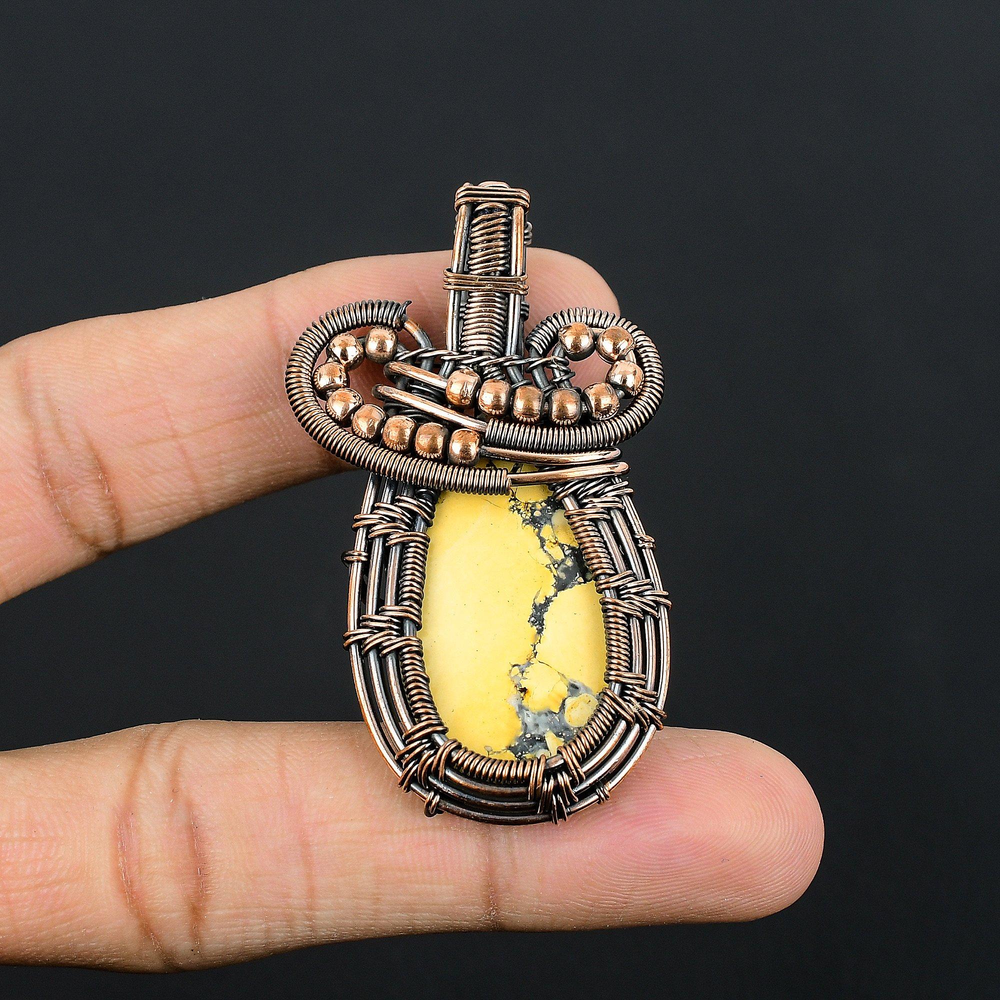 

Malingano Jasper Gemstone Handmade Jewelry Pendant, 999 Copper Wire Wrapped Pendant, For Engagement Gift 2.55 Inches