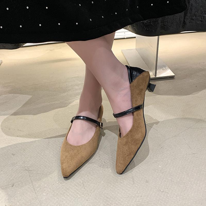 Modedesigner Vintage Damen Mary Jane Schuhe Mode Patchwork Flache Spitzpumps 2025 Frühling Niedrige Absätze Hochzeitspartyschuhe