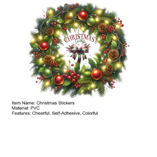 Christmas Ball Wreath Bow Wall Decals Removable PVC Stickers for Living Room Bedroom Self-Adhesive Holiday Decor