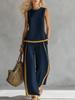 2026 Mouwloze Kleurblok Wijde Pijpen Jumpsuit: Dames Zomer Casual Mode Tweedelig Set, Europese & Amerikaanse Stijl