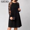 Moda Donna Tinta Unita Stampa Manica Lunga Scollo a V Abiti Casual