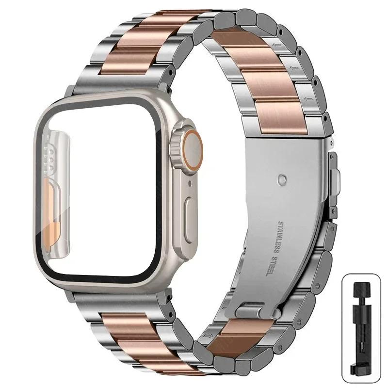 Armband i rostfritt stål + Ultrafodral för Apple Watch-band 10 42 mm 46 mm 44 mm 45 mm 41 mm 40 mm metallarmband för iwatch-serien 9 8 7 6 SE