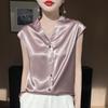2025 Spring/Summer Women's Silky Satin V-neck Flutter Sleeve Cardigan Top