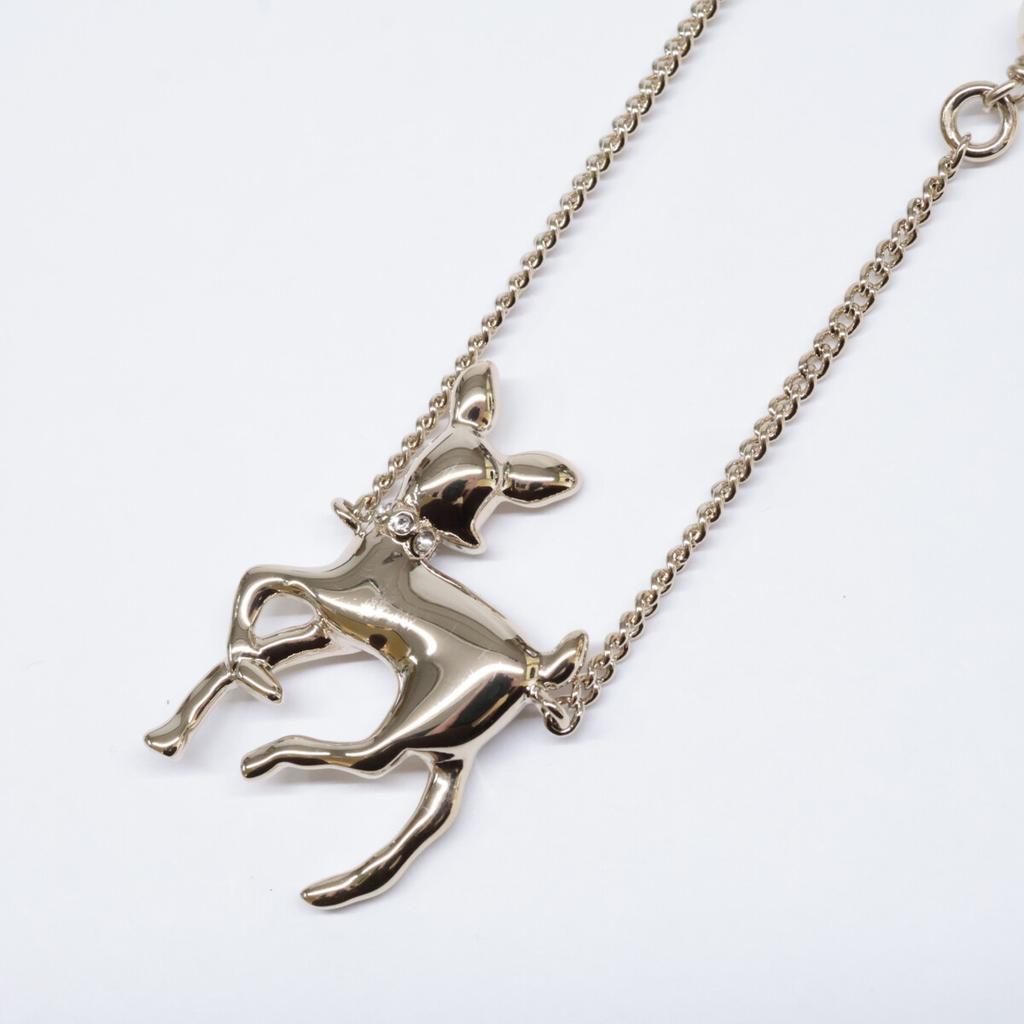 Chanel G26C Naszyjnik z logo CC z cyrkoniami, perłami i Bambi, kolor jasne złoto, używany