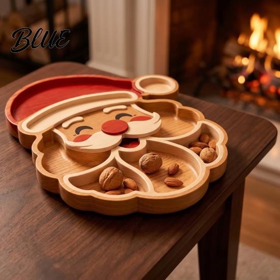 Festive Fruit Dish with Compartments Christmas Tree Serving Platter, Wooden Snack Tray for Holiday Parties, Multi-Compartment Food Display Creative