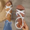 Flat Sandals for Women, Round Toe Straight Buckle Strap, Plus Size Women's Shoes