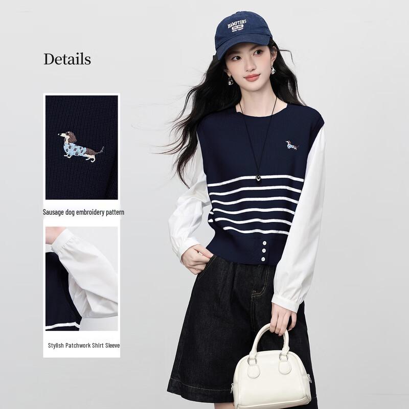 SLLSKY Women's Faux Two-Piece Striped Knit Top