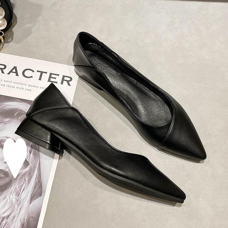 

Мягкая кожаная рабочая обувь для женщин, черная, не устаешь стоять долго на работе, рабочая обувь с острым носком и толстым каблуком, одинарная обувь для женщин, верс 33 чёрный