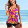 Women's Shoulder Strap Swimsuit Caixia Coconut Tree Print Bikini Tankini Swimsuit