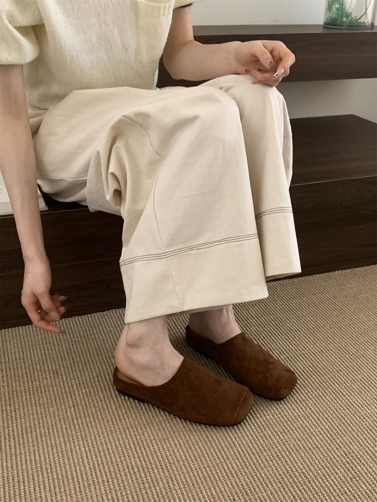 2025 autumn new French retro round head thick bottom bag head half slippers women's fashion versatile lazy slippers women