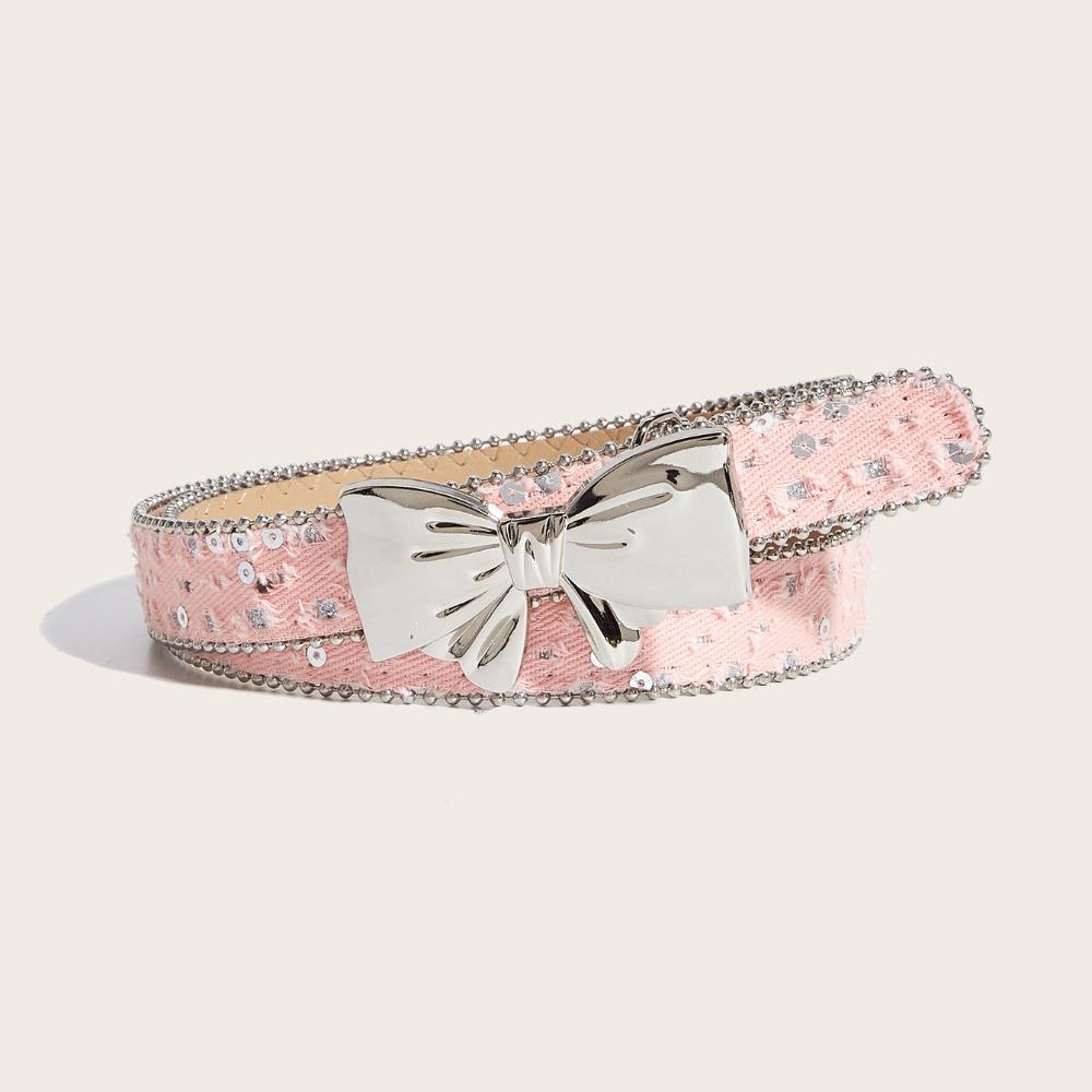 PU Leather Women Belt Border Bead Dress Waist Belt Bowknot Waist Strap for Dress Jeans Daily Wear