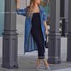 Women Blue Denim Button Down Long Sleeve Oversized Maxi Shirt Dress Casual Lapel Longline Top With Side Slit