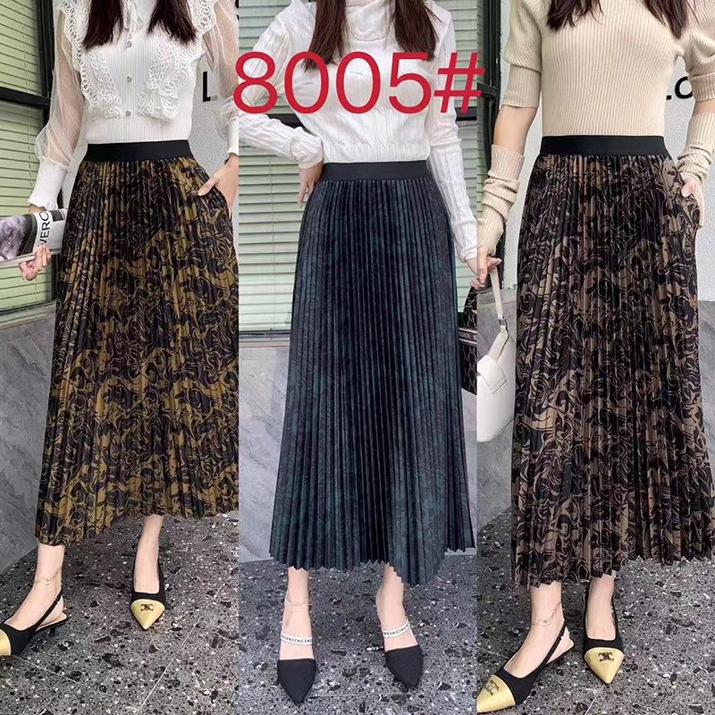 Tencel Printed High-Waist Pleated A-Line Mid-Length Skirt for Autumn/Winter 2023 (Style 8005)