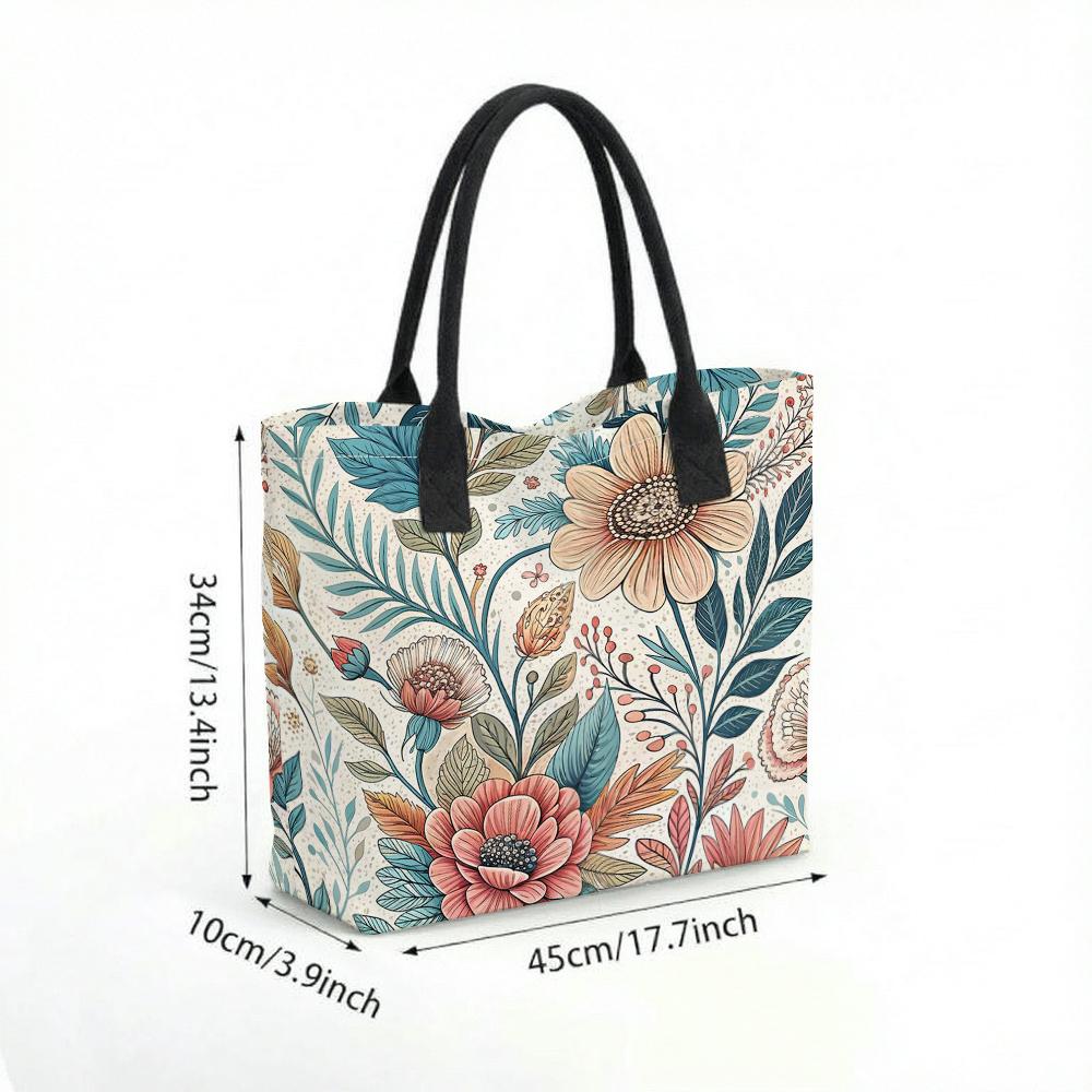  Boho Floral Print Canvas Tote Bag Casual Large Capacity Daily Handbag