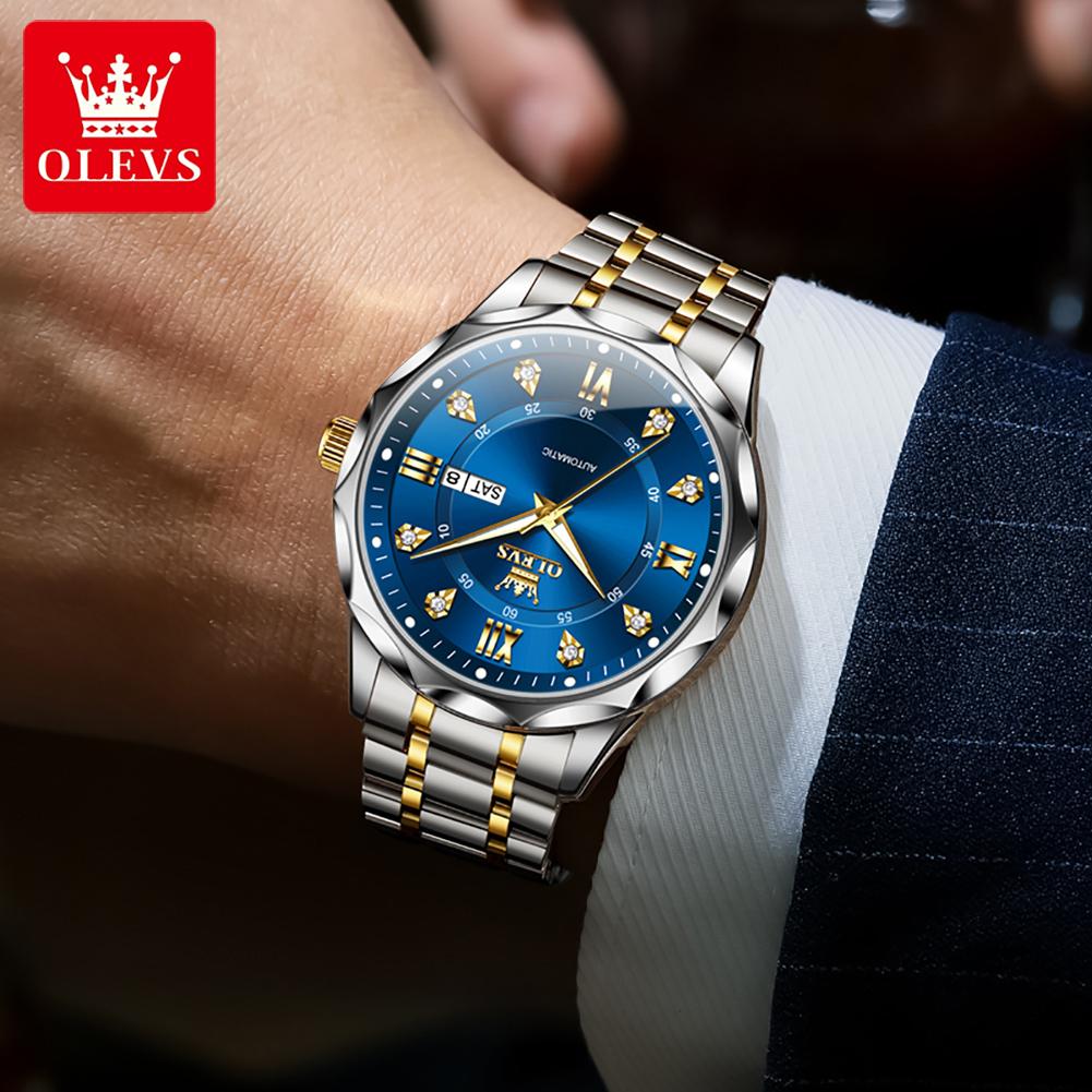 OLEVS Men Watches Trend Fashion Stainless Steel Original Automatic Mechanical Watch for Man Outdoor Casual Wear Waterproof Date