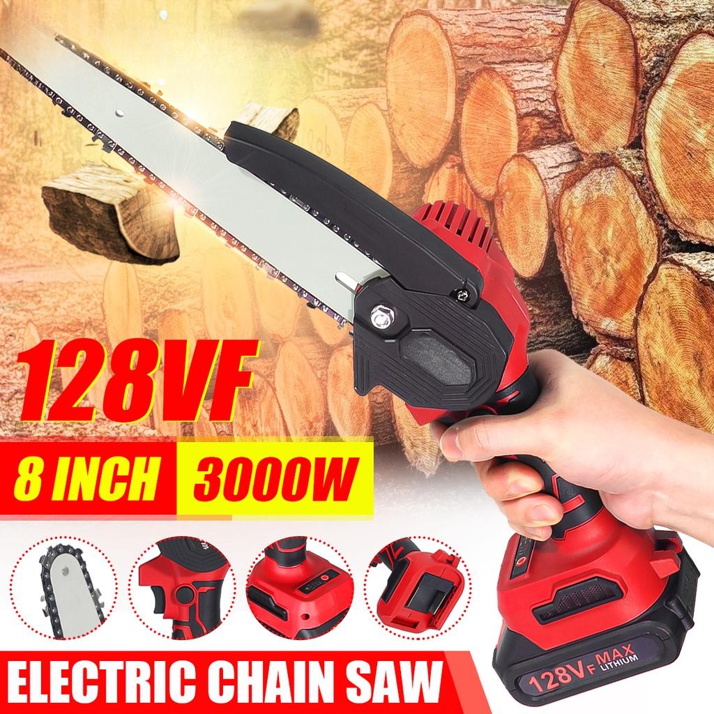 3000W 8Inches Brushless Mini Electric Chain Saw Variable Speed Pruning Saw 128VF Rechargeable Woodworking Tools For Battery
