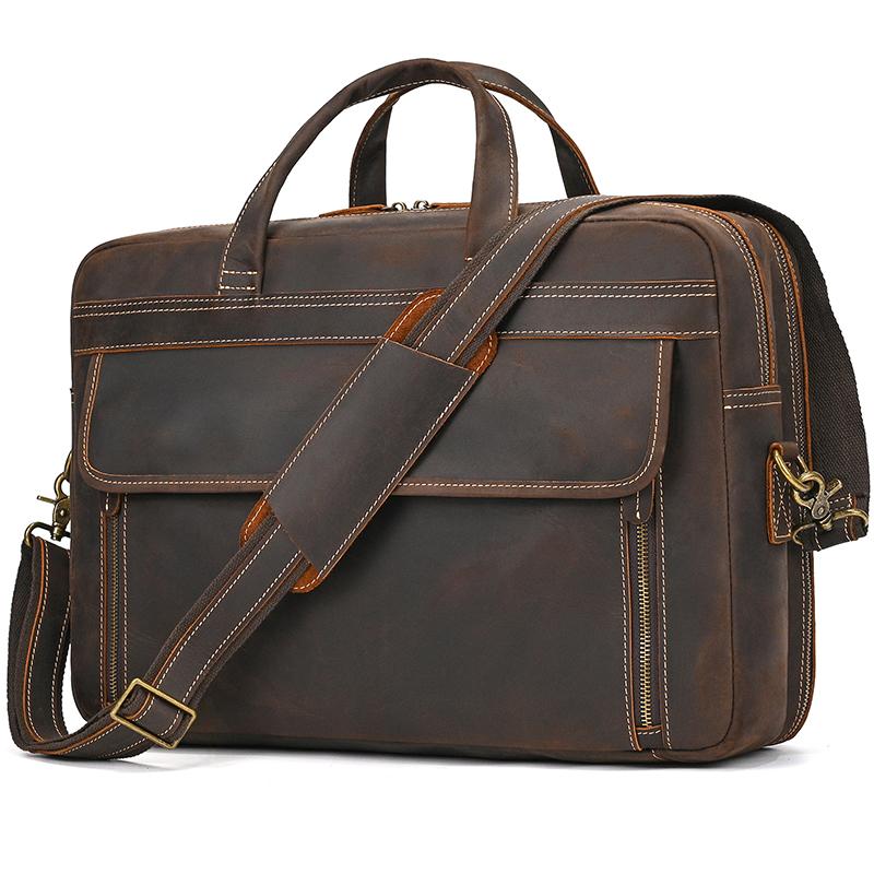Fashion Genuine Leather Briefcase Bag For Men Male Laptop Business Handbags Soft Cowhide Men's Tote Bag 14 15 Inch Shoulder Bag