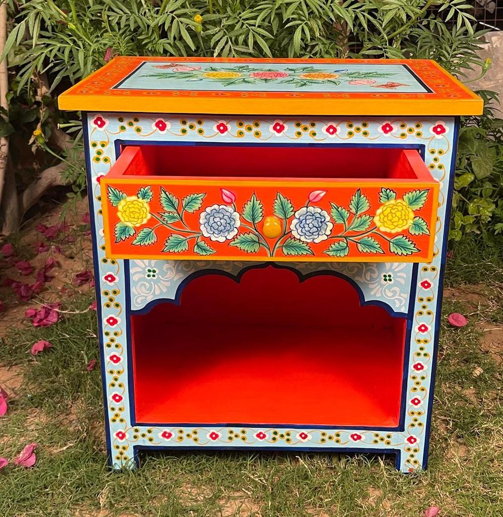 Wooden Painted Cabinet Storage Desk Side Table-Desk Painted Bedside Cabinet Nightstand Table For Home Decor Furniture-Desk Cupboard Storage