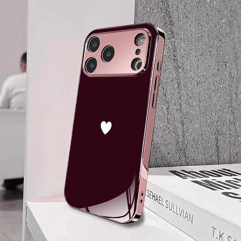 Red Background Love Pattern Metallic Tempered Glass Phone Case For iPhone 17 16 15 14 13 12 11 18 Pro Max Plus 17 Air 17E Cover