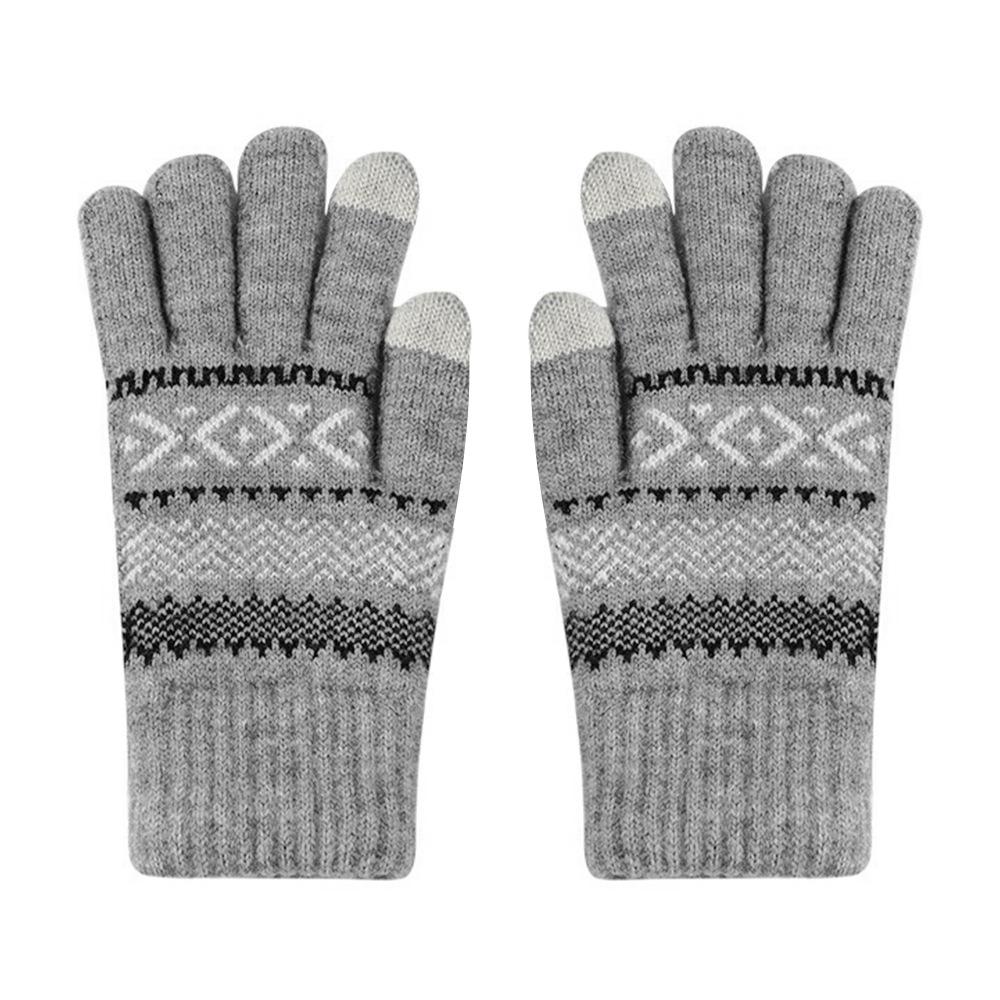 Winter Double layer Thickened Knitted Gloves Plus Velvet Men and Women Warm Gloves Cycling Contrasting Striped Windproof Touch Screen Gloves