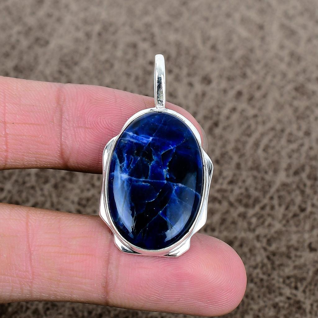 Sodalite Gemstone Handmade 925 Sterling Silver Jewelry Pendant 1.77" KKG-393