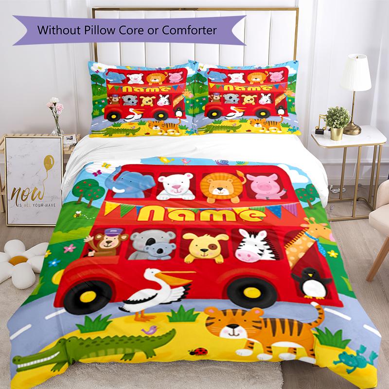 3pcs Custom Name Animals Bedding Set Duvet Cover Closure Includes 1 Duvet Cover & 2 Pillowcases, Soft and Comfortable for All Seasons.