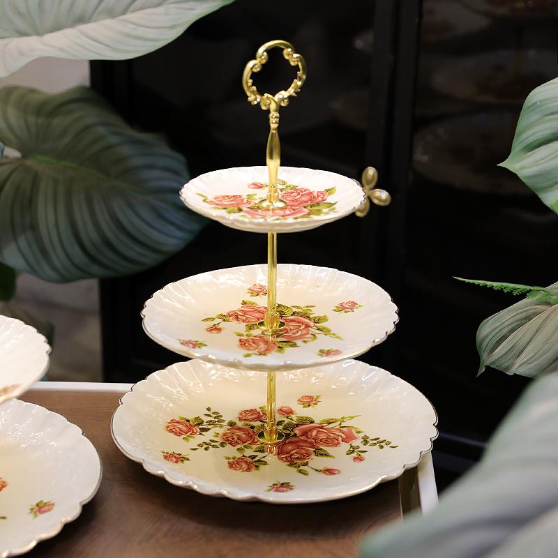 Ceramic Three-Tier Pastry Stand: English-European Style Fruit Bowl, Cake, Candy, and Snack Plate for Afternoon Tea.