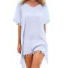 Summer Fashion Solid Color Tassel Chiffon Women Swimwear Bikini Cover Up Dress