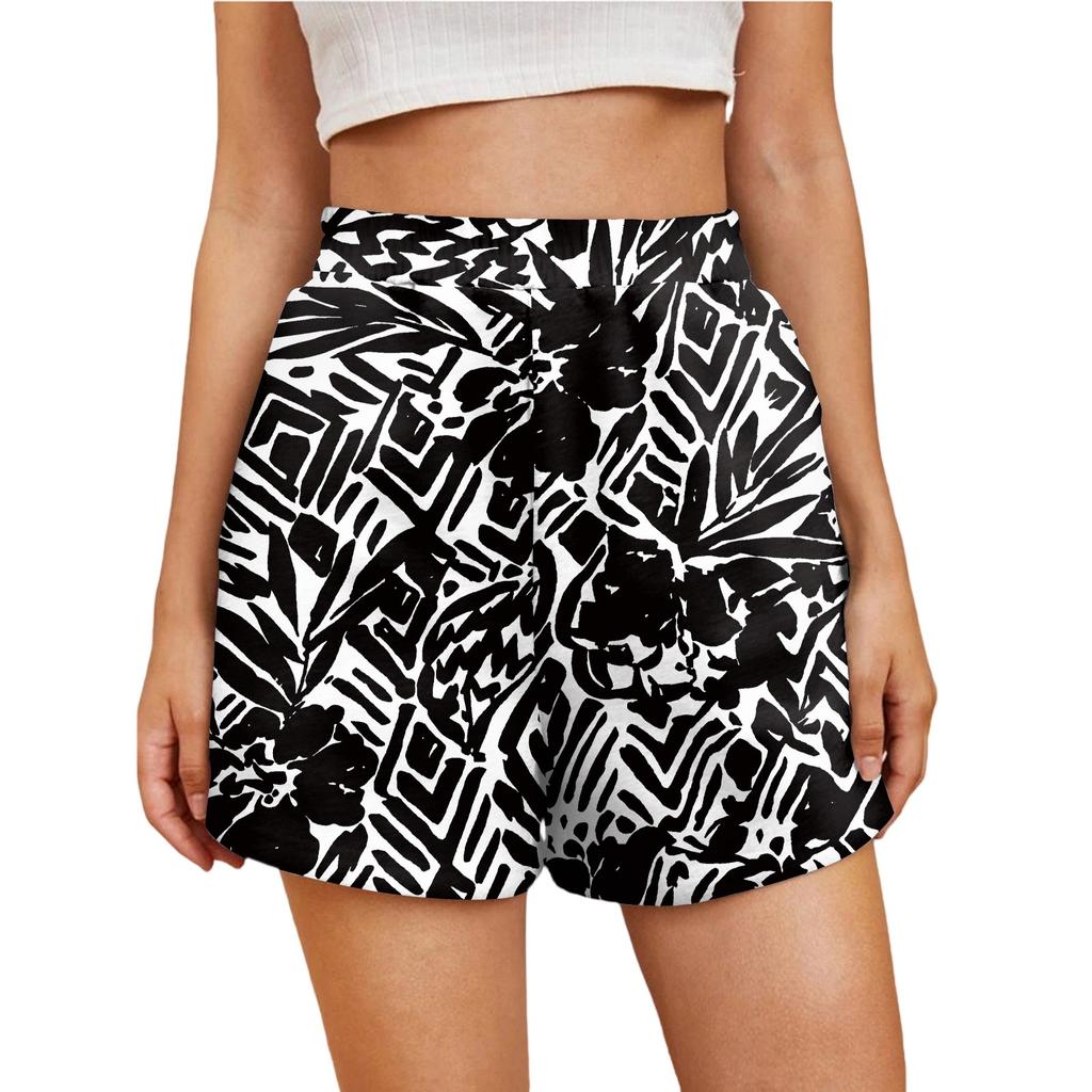 Ladies Casual Fashion High Waist Floral Elasticated Waist Shorts