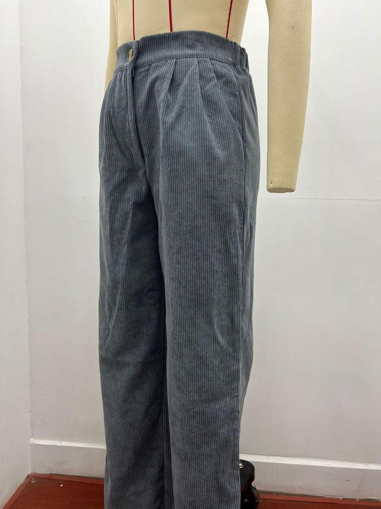 2025 Herbst Damen High Waist Lässige Cordhose - Locker, Einfarbig, Gerades Bein