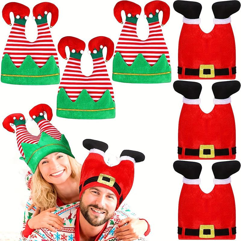 1PC Funny Hats Party Hats Christmas Hats Unisex Santa Pants Hat Vibrant Red Elf Santa Hat Costume Accessories Long Striped