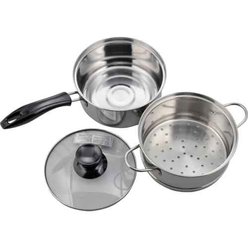 Wahei Freiz NR-7732 Edelstahl-Kochtopf mit zweistöckigem Dämpfeinsatz, 18cm, Induktionsgeeignet