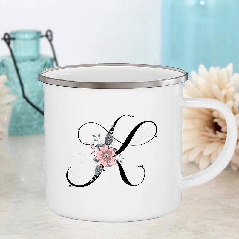 Letter Flower Mugs Wedding Creative Coffee Wine Cups Drinks Dessert Milk Juice Cup Enamel Mugs Handle Drinkware Bridesmaid Gifts