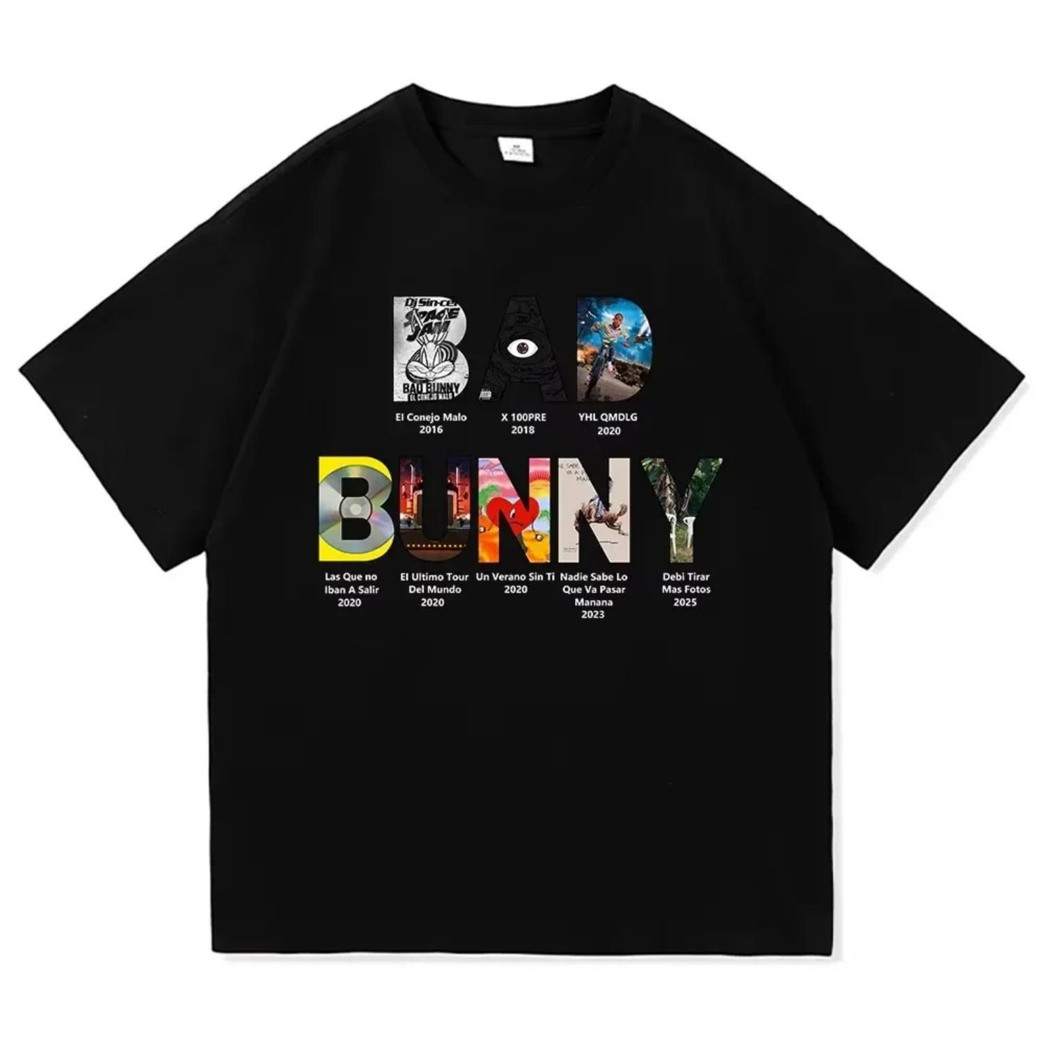 

2026 Bad Bunny T-shirts Graphic Harajuku Men Women Tshirt Designer Harajuku Unisex Clothing S чёрный