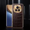 For Honor Magic6 Pro 5G Mobile Phone Case Crocodile Texture Genuine Cow Leather+TPU+Metal Phone Cover