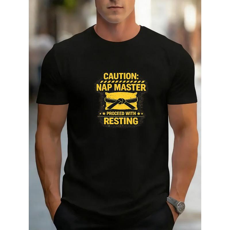 

European Sizes Nap Master Theme Print | Lightweight and Comfortable Round-Neck Short-Sleeved Shirt for Men, Casual All-Season... S
