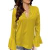 Damesmode V-hals Pailletten Effen Kleur Ruches Lange Mouw Shirt Top