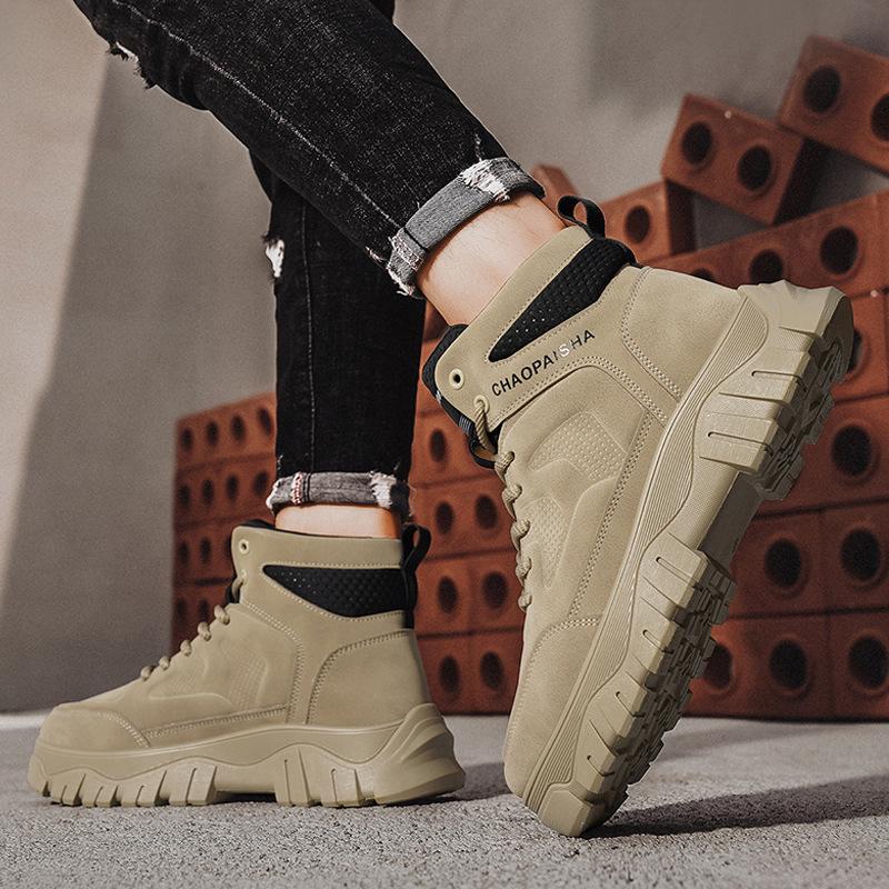 Men's shoes autumn and winter 2024 new men's high-top retro tooling casual height increase wear-resistant locomotive Martin boots tide