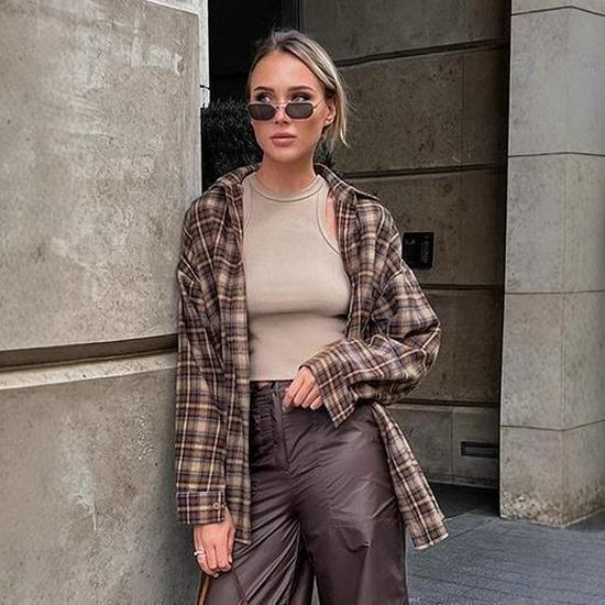 

2025 Европейская Весна Ретро Женская Длинная Свободная Клетчатая Рубашка S