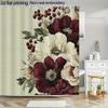 1pc 71x71 Inch Floral Shower Curtain - Large Burgundy & Cream Flowers with Green Leaves, Machine Washable Polyester, Elegant B